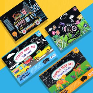 12 Sheets Rainbow Magic Scratch Art with 2 Wooden Stylus And 1 Dust Brush