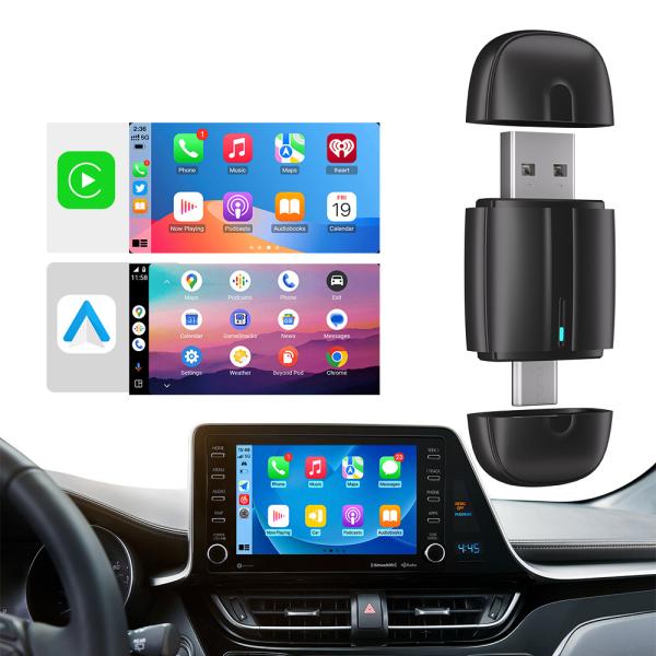 Quality Dual Interface USB A Type C Mini Auto Dongle BT 5.0 2 In 1 Wireless Carplay Adapter For Apple Android wholesale