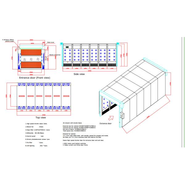 OEM Clean Air Shower Tunnel With Auto High Fast Speed Shutter Doors By Radar Sensor