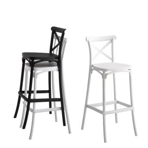 PP Plastic Outdoor Bar Stools X Cross Back Stackable Polypropylene Bar Stools