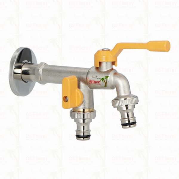 Long Spoute Heavy-duty Brass Double Outlet Tap Extended Body Faucets Brass Faucet 1/2"*3/4"*3/4"