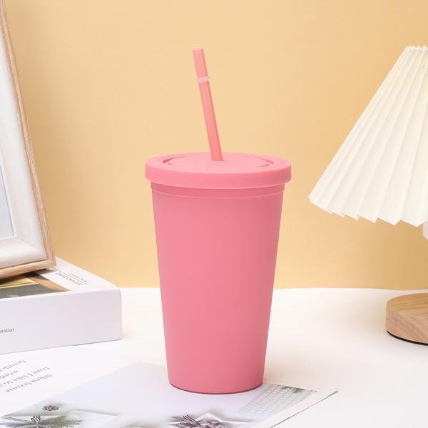 Quality Fashion Candy Color 450ml Water Bottle Insulated Double Wall Plastic Water Bottle With Straw For Milk Lightweight Customized Color And Logo wholesale