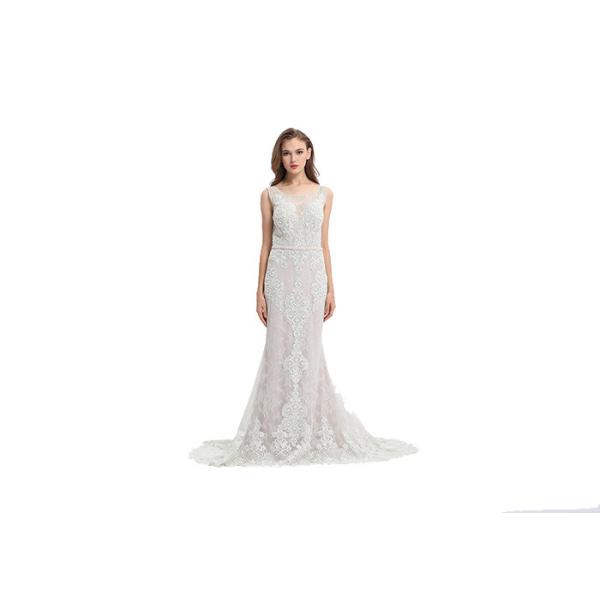 Quality White Elegant European Style Evening Dresses Gown Lace Embroidery Sweep Train wholesale