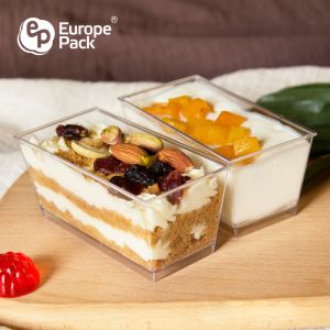 Cheap Plastic Dessert Containers Europe Pack Bpa Free Rectangle Disposable Food PS Custom LOGO Printing Clear Plastic Packagin for sale