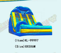 Blue Color Huge outdoor Two Lane Inflatable Slide For Rentals