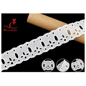 Original Cotton Lace Fabric Trim With Double Scalloped Edge Via SGS