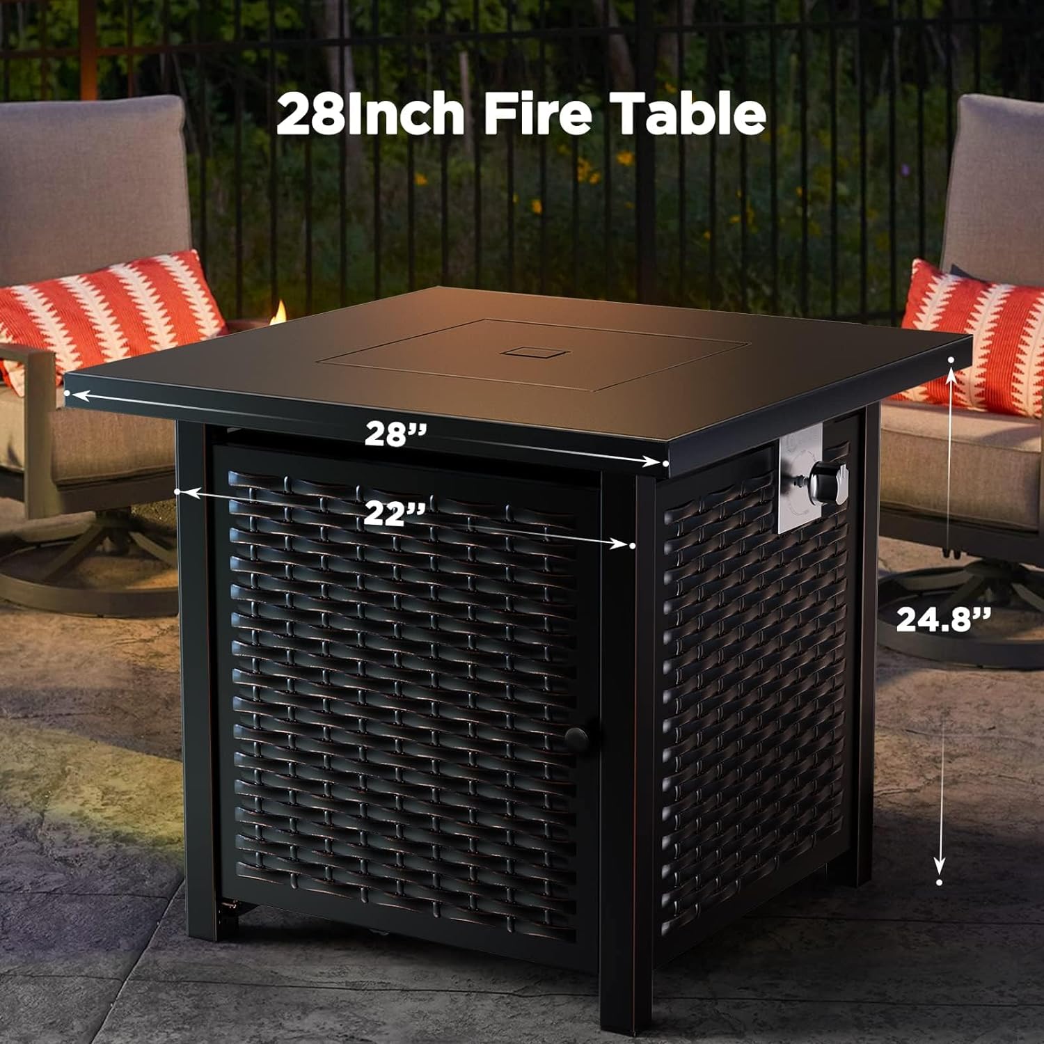 28"D x 28"W x 25"H Square Outdoor Propane Fire Pit Table 50000 BTU Steel Smokeless