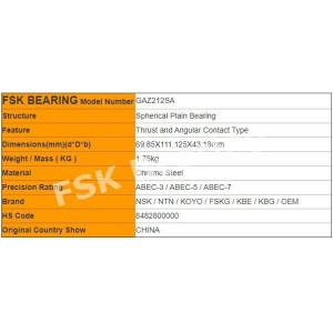 Radial GAZ 212 SA Spherical Plain Bearing Thrust Angular Contact Without Seals