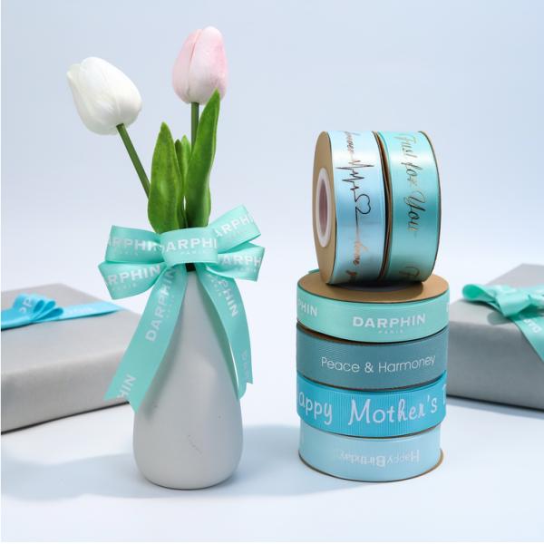 Flower Shop Gift Packing Wrapping Twill Ribbon Printing With Logo