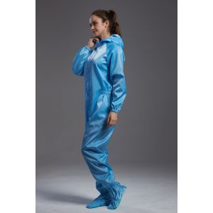 Cheap Food Processing Garment Resuable straight open zipper hooded coverall with socks blue durable in food Workshop for sale