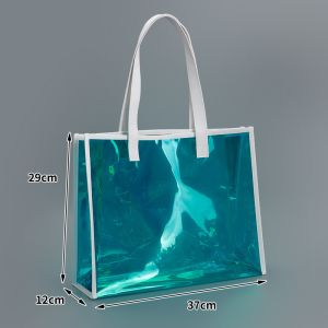 sustainable recyclable Holographic Clear Tote Bag With Leather Handle Iridescent