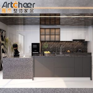 American Style Solid Wood Kitchen Cabinet with Quartz Top and MDF Door Material