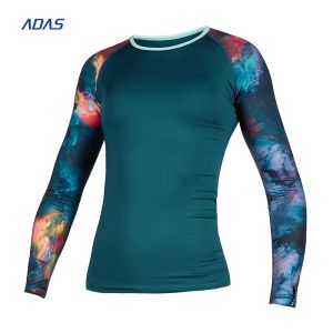 Sublimation Mens Rash Guard Long Sleeve Diving Compression Spangle Embroidery