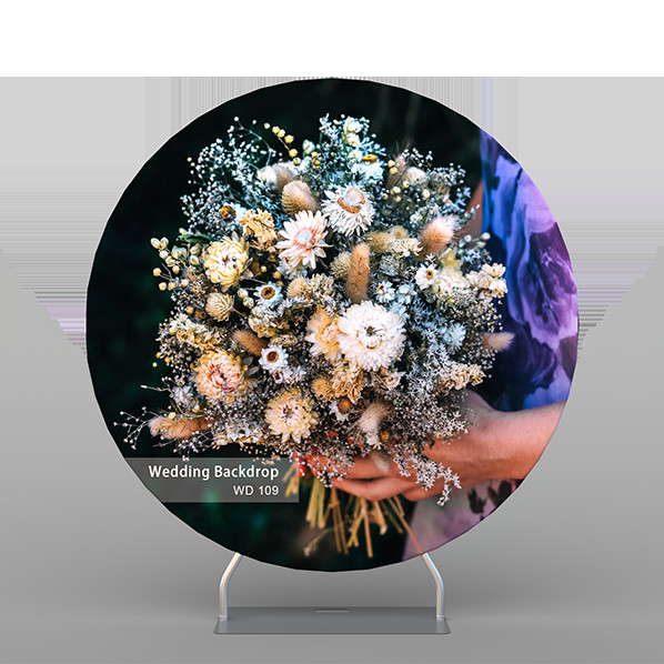 Portable foldable party ideas carton theme aluminum frame round wedding backdrop