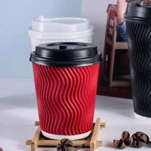 8oz Double Wall Disposable Paper Cup Ripple Paper Cups With Lids