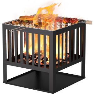 Camping Firepit Stove 15.7'' Square Metal Wood Burning Firepit for Backyard
