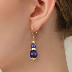 Purple Cat Eye Gemstone Drop Earrings Dangle 8MM 10MM Bead