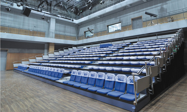Manual Operation Foldable Telescopic Bleacher Seating Floor Mounted