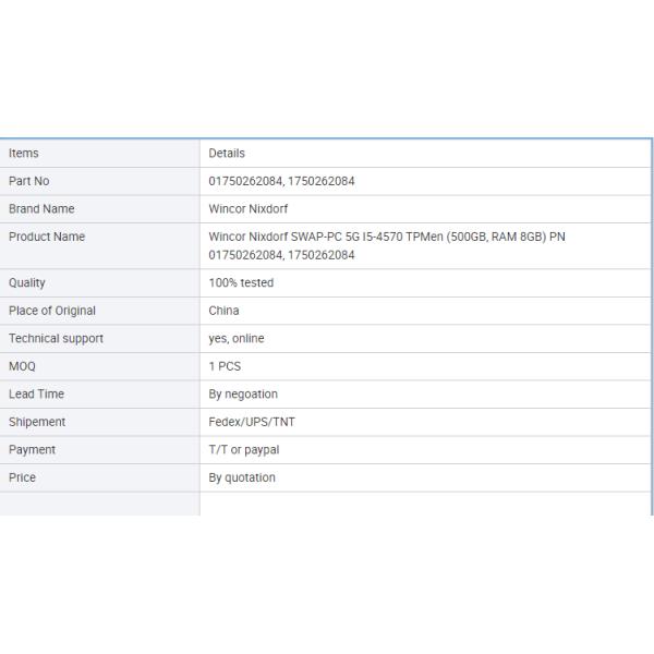 Wincor Nixdorf SWAP-PC 5G I5-4570 TPMen (500GB, RAM 8GB) PN 01750262084, 1750262084