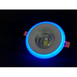 Double Color Round COB Led Downlight Recessed 18W+4W Cambered White + Blue