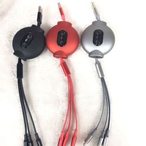 3A Max Current 1.2m Retractable USB Extension Cable 3 In 1 Multi Port