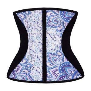 Blue Floral Print 3 Rows Of Hook Waist Trainer Lower Belly Pooch Winter Use