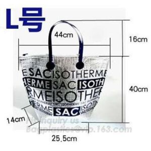 eco friendly Clear PVC soft loop handle plastic bag, PVC material gusset handle