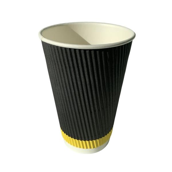 Insulated Triple Wall Printed Paper Coffee Cups Stable PE Lining 16oz Ripple