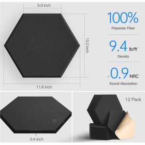 Cheap 12&quot; X 10&quot; X 0.4&quot; Hexagonal Design Self Adhesive Acoustic Panels Flame Resistant for sale