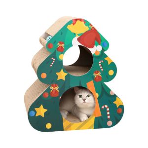 Christmas Tree Cat Scratch Board, Double-Layer Cat Litter, Triangular, Vertical Corrugated Paper, Claw Grinder, Toy