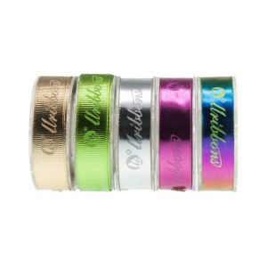 China Polyester Printed Grosgrain Ribbon Full Version Foil Rainbow Gold For Flower Packaging on sale