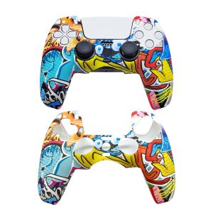 Water-Transfer Print Graffiti Pattern Silicone Protective Case For PS5 Anti-Slip Texture