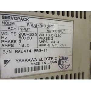 Yaskawa SGDB-30AD AC SERVO AMPLIFIER 200-230V 18A 2.9KW 3 PHASE NEW