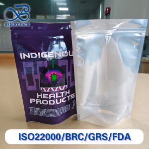 Brandable Stand Up Pouches Half Printed And Half Clear Display Window And Base