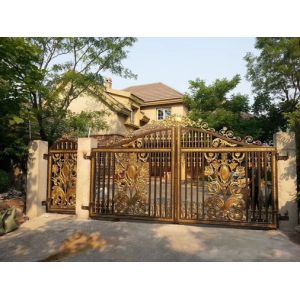 China Galvanized & Powder Coated Wrought Iron Fence Gate / Iron Garden Gate on sale