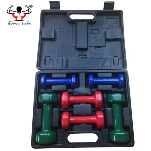 Carry Case 6kg Vinyl Dumbbell Set For Building Muscle Strength Hex Shape