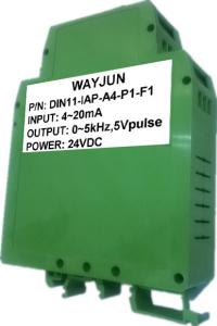 Cheap 3000V isolation 4-20mA to 1-5KHz Signal Isolated Transmitter DIN35 signal converter green for sale