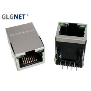 China 1 X 1 Brass Shielded RJ45 Connector Tab Up With LED 30u  AU Plating Interface on sale