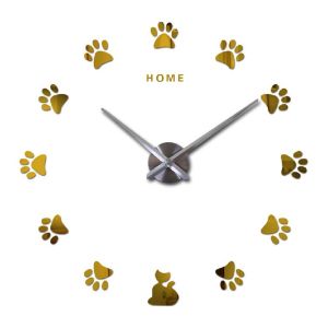 Cute Cat Claw Wall Art Clock 3D Large Vintage Style Wall Clocks