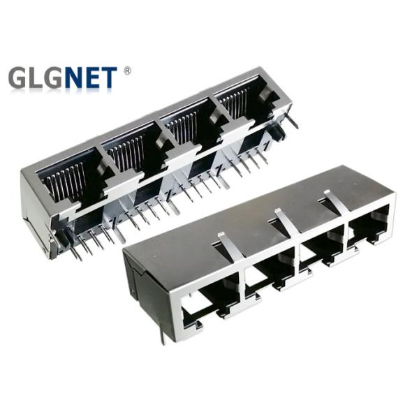 4 Ports Pure RJ45 Connector without Magnetics Tab Down 1x4 Ganged RJ45 Jack