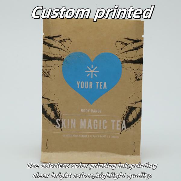 Recyclable And Compostable Eight Sided Sealing Kraft Paper Bags For Tea Packaging With Customizable Printing And Sizes.