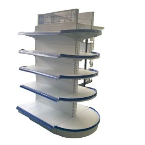 White supermarket shelf with half round end shelf