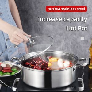 Chinese Style 2 Compartments Kitchen Pots Induction Cooker Hot Pot 304 Stainless