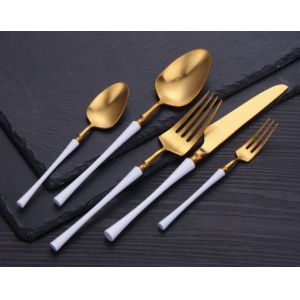 High-grade Forged Stainlesss steel Cutlery Set Flatware with White and Gold