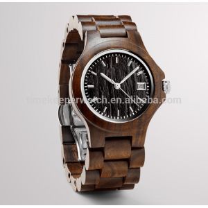 Ebony timber , wood band watches with date function,noctilucent hands can see