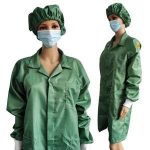 Cleanroom Lab 2.5mm Grid Green ESD Anti Static Smocks with Same Color Cap