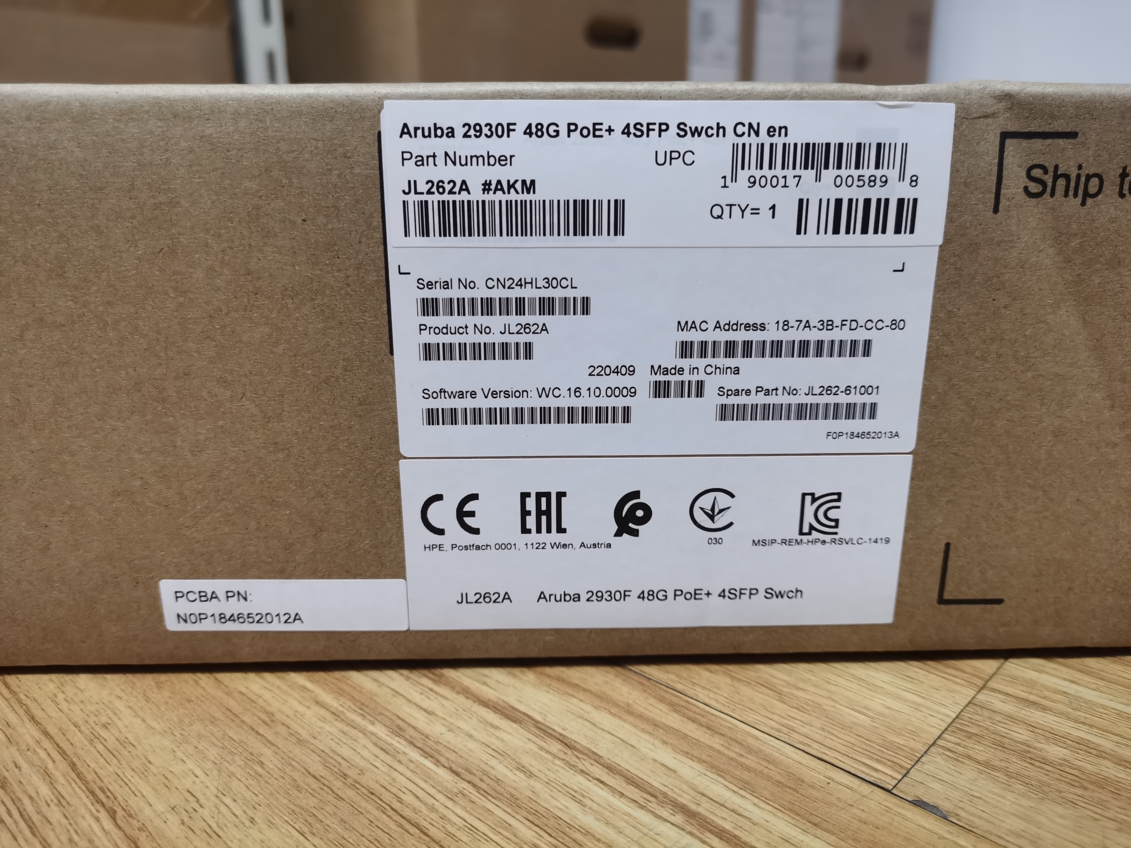 JL262A Aruba 2930F 48G PoE+ 4SFP Switch
