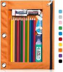 Binder Pencil Case with Smooth Zipper, Clear Window Pencil Case for Binder, Big
