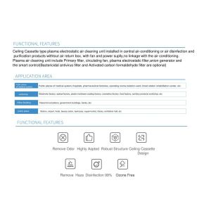 Ceiling cassette air cleaner with Plasma micro electrostatic technology clean