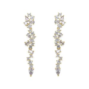 Cluster Drop Bridal Statement Earrings White Cubic Zircon Brass Earrings Customized